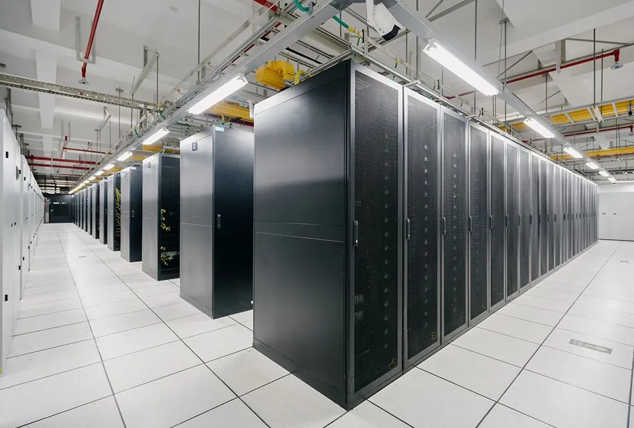 Rows of server cabinets in a data hall